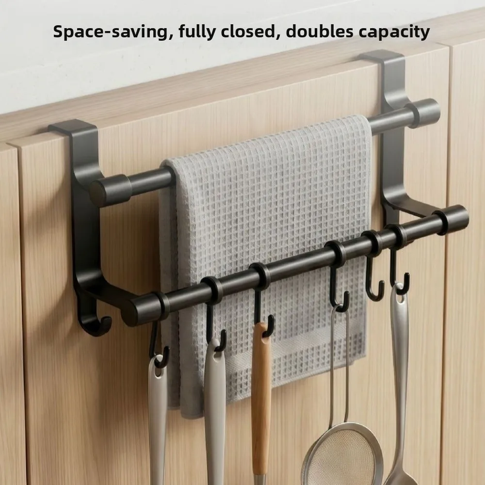 Space-Saving Double Rod Towel Rack Punch-Free Heavy Duty Door Rear Hook Storage Rack Light Luxury with Hooks