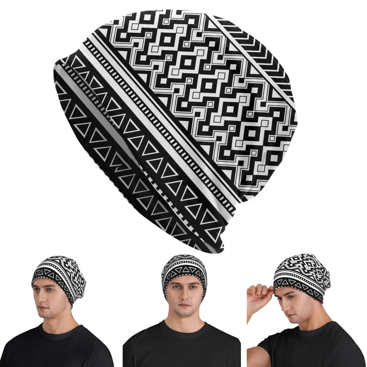African Bogolan Design Graphic Art Unisex Adult Beanies Caps Knitted Bonnet Hat Warm Fashion Autumn Winter Outdoor Skullies Hats