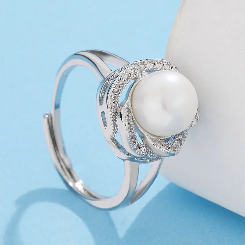 Hengsheng 9-10mm Freshwater Cultured Pearl Rings Fashion Zircon Adjustable Rings for Women Jewelry Gift 2025 New Arrivals