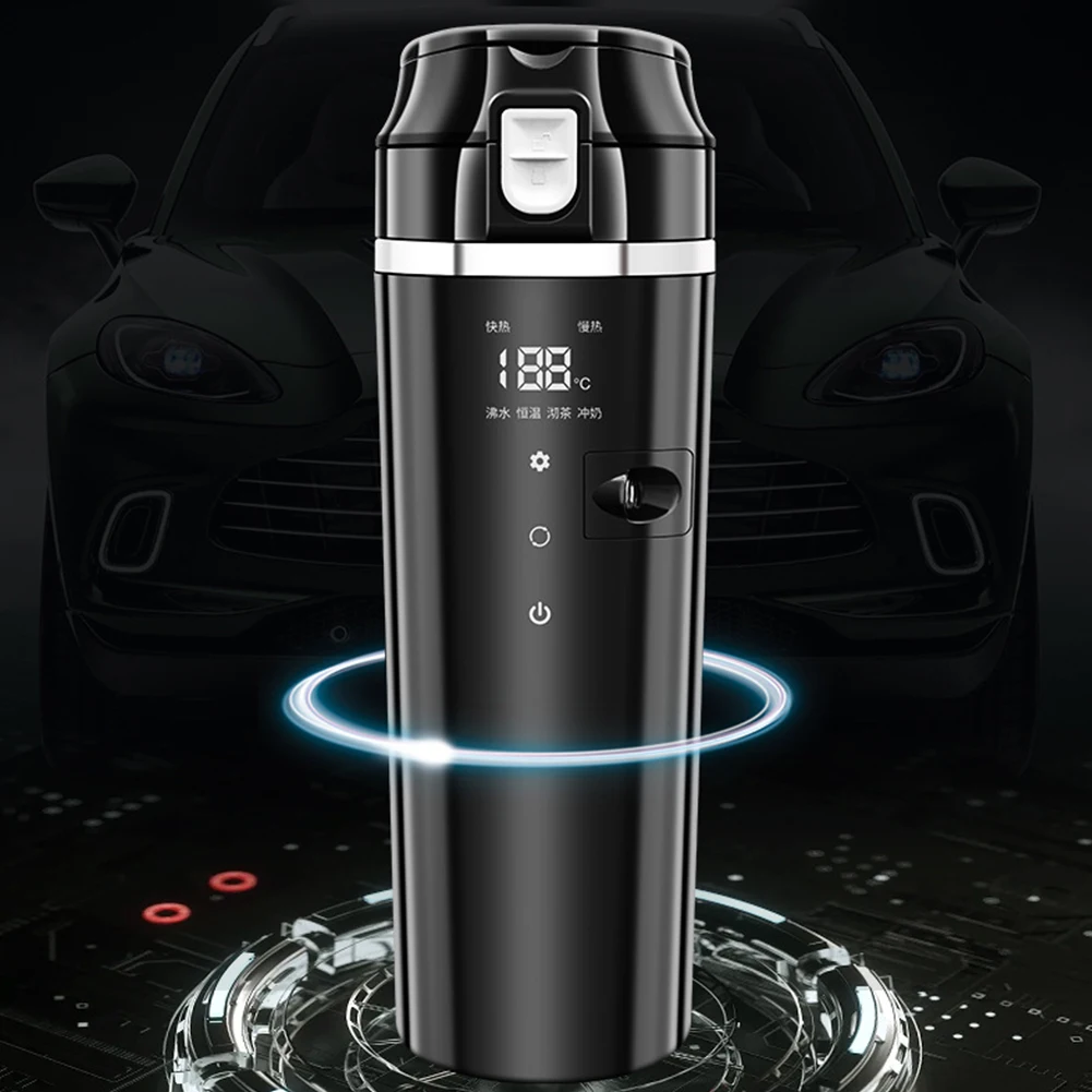 

12V/24V Coffee Milk Heated Kettle Stainless Steel Car Heated Smart Mug Digital LCD Display Water Warmer Bottle 500ML Thermos Cup