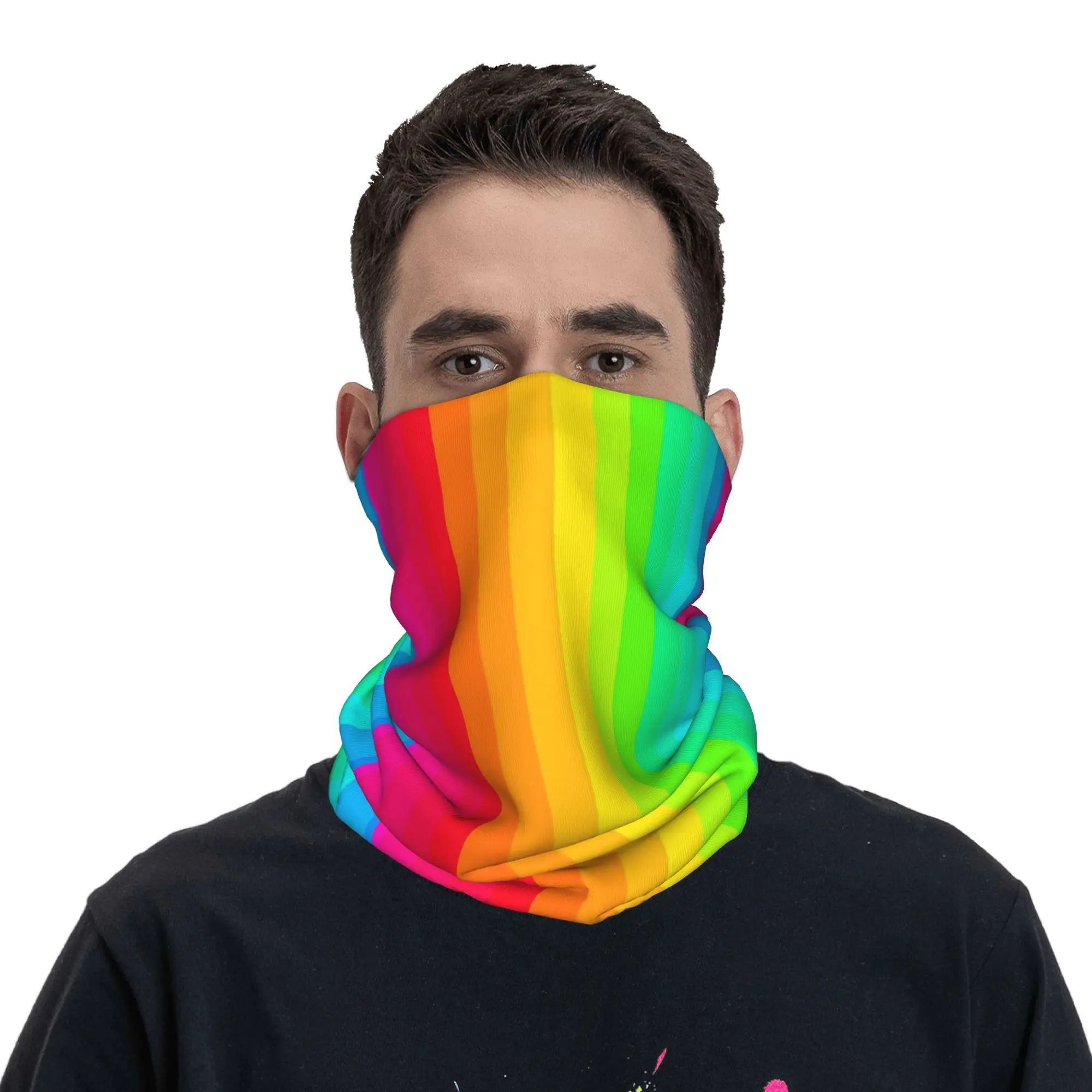 Gradient Rainbow Bandana Neck Gaiter Printed Wrap Scarf Headwear Outdoor Sports Unisex Adult Winter