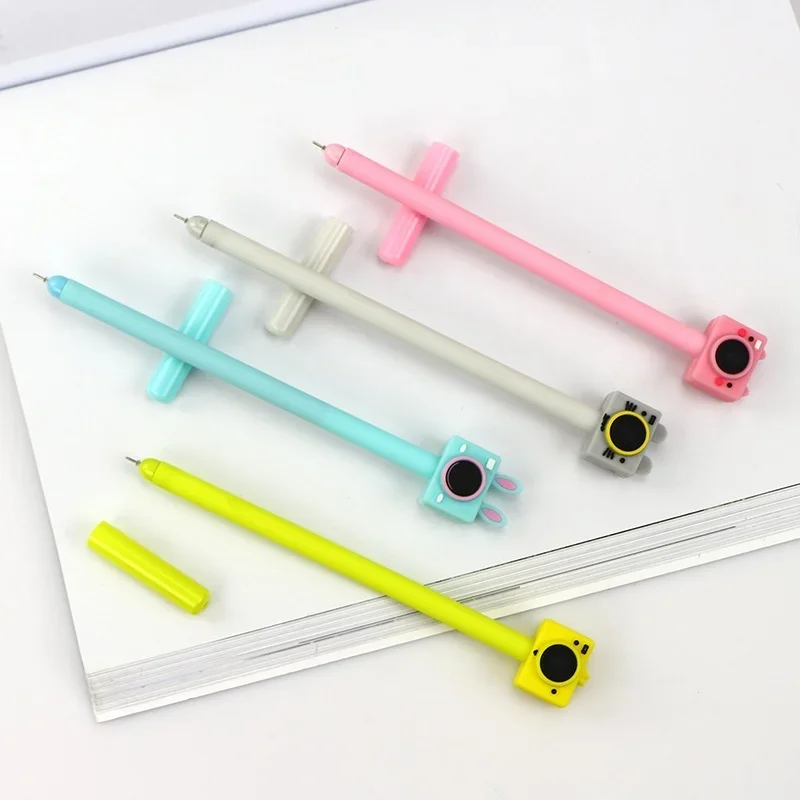 10 PCS Cute Camera Design Gel Pen School Office Stationery Writing Supply Student Black Ink Soft Handle Smoothly Gift Random