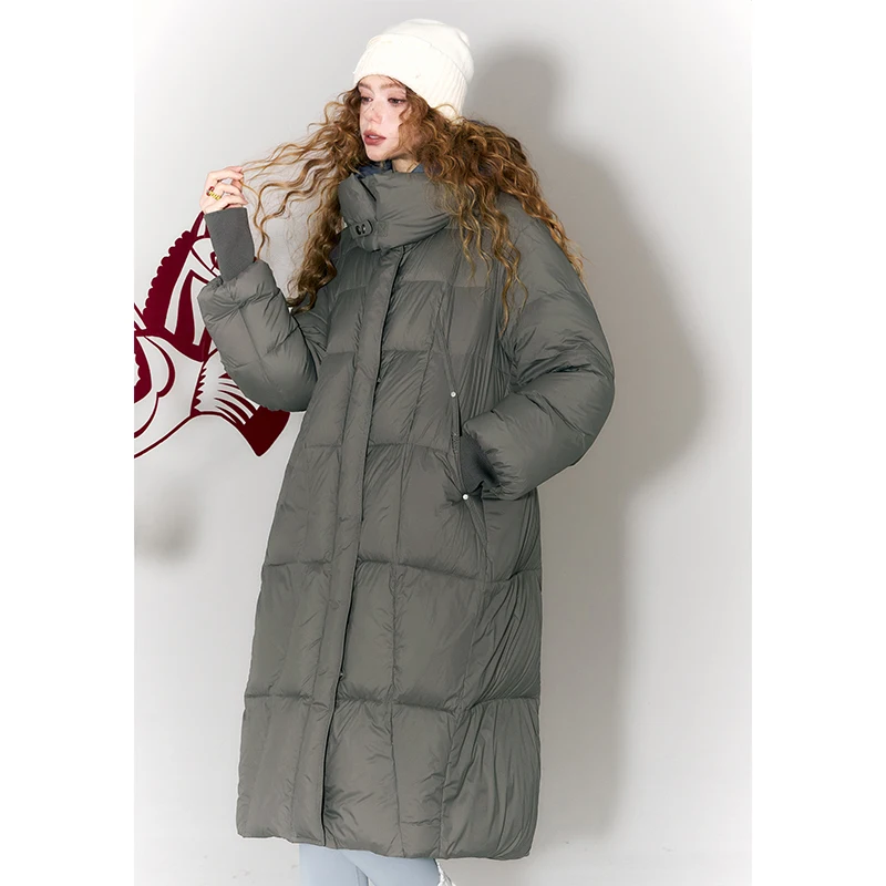 معطف ELFSACK كلاسيكي بسيط وقلنسوة طويل منتفخ للنساء #2