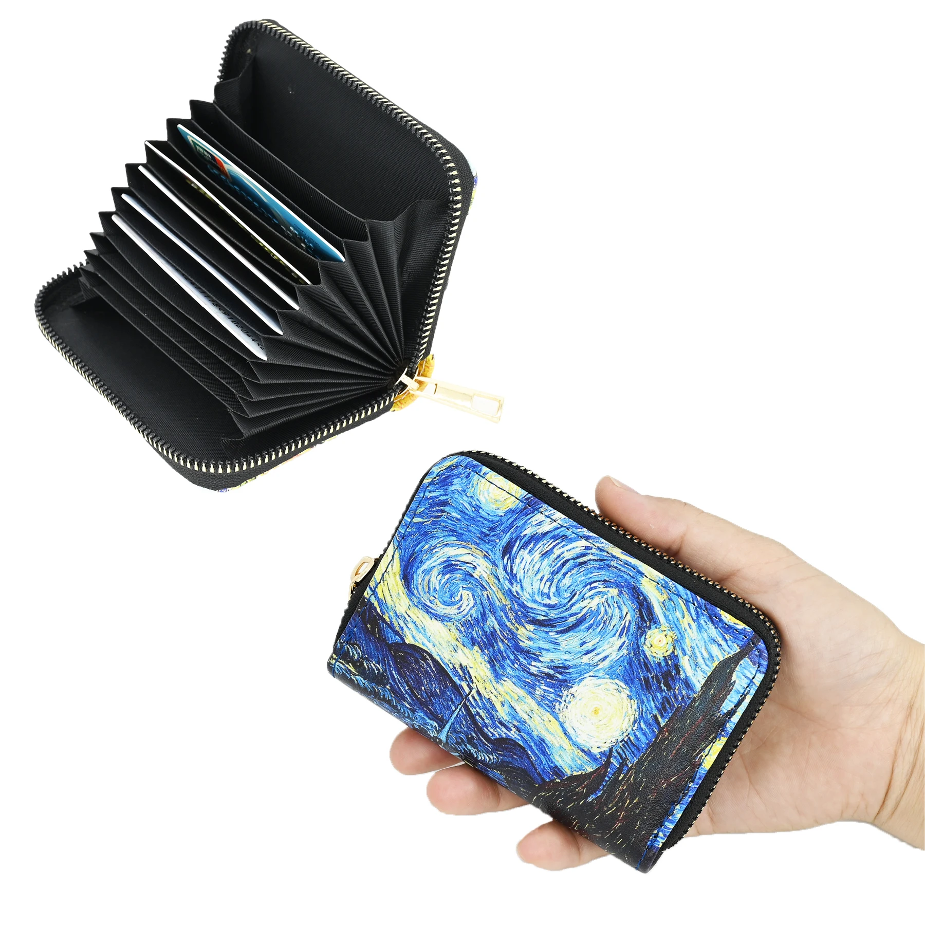 Portfel na karty One-Piece z 11 przegródkami, duża pojemność, motyw Van Gogh Starry Sky, wygodny portfel na dowód osobisty i monety.