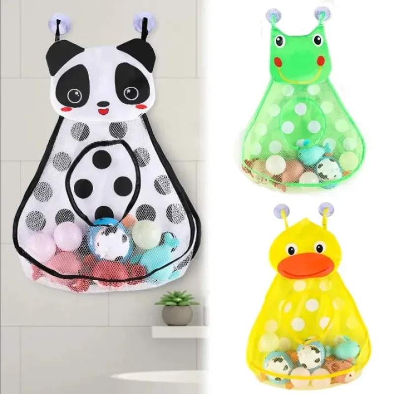 Kids Bath Toys Organizer Tub Toy Storage Mesh Net Bags with Suction Cup Cute Duck Frog Mesh Net Water Toy Storage Bag for Kids