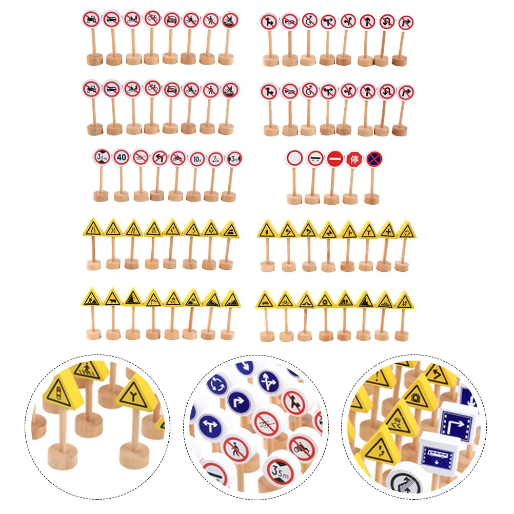 50 Pcs Wooden Building Sign Traffic Model Toy Roadblock Street Signs Early Childhood Cognitive Plaything Traffic Knowledge