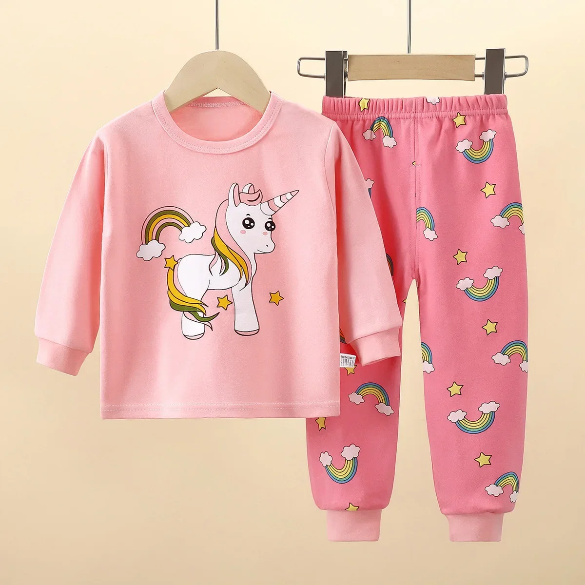 أطفال الخريف منامة غير رسمية بنين بنات لطيف الكرتون يونيكورن طويلة الأكمام تي شيرت + السراويل منامة طفل رضيع مجموعة ملابس دافئة