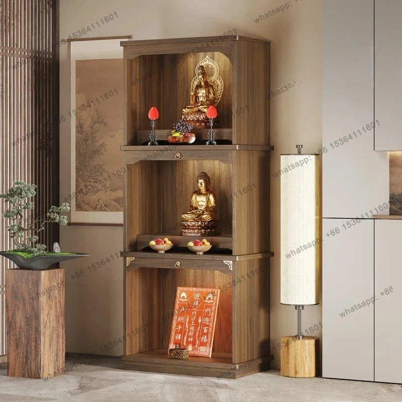 

DF Solid wood Buddhist niche vertical cabinet God of Wealth three-layer offering table Household offering table Bodhisattva Budd