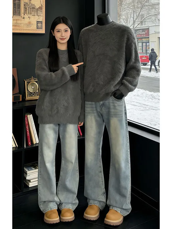 

Мужские джинсы-клеш в стиле ретро, синие, прямого кроя, на флисовой подкладке, повседневные, молодежные, широкие брюки Cleanfit