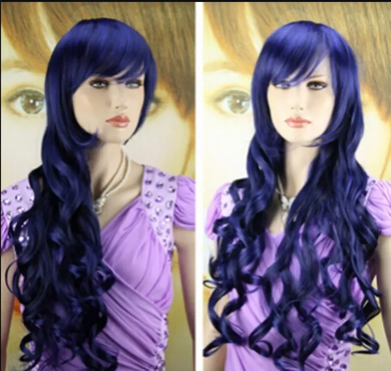 Parrucca New Long blue Curly Wavy Hair parrucche piene Cosplay Party Anime Lolita parrucche