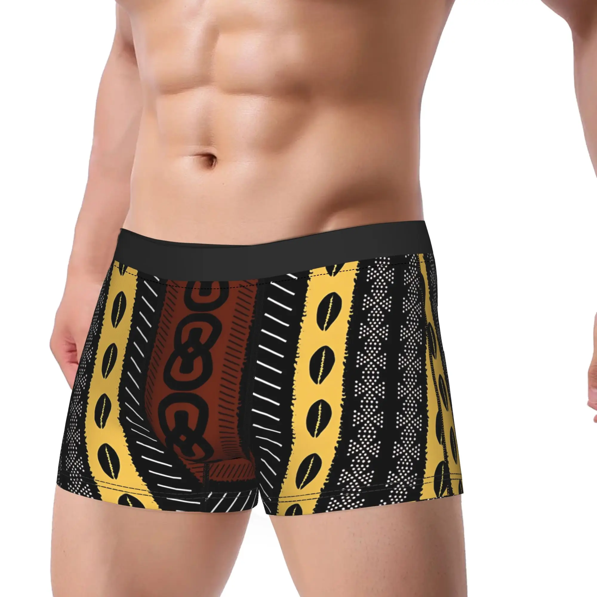 African Bogolan Fabric Underwear  Male Panties Pattern Novelty Trunk Quality Shorts Briefs Large Size