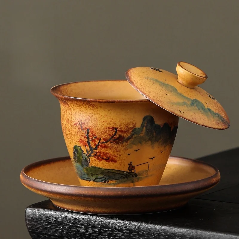 

Расписанный вручную чайный набор Cerc Gongfu: Элитная чашка для чая с крышкой, вращающаяся и подвесная, в старинном стиле для чаепития