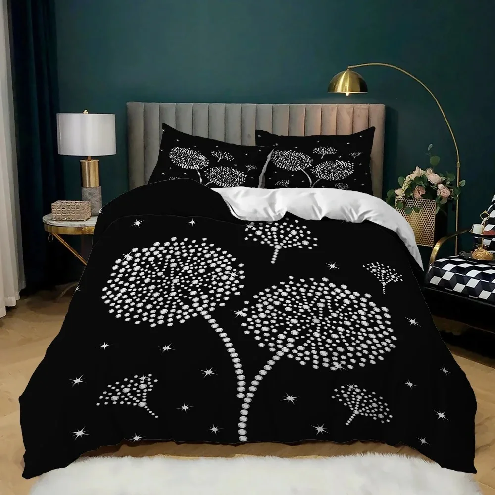 Shiny White Pattern Black Duvet Cover Set Beautiful Stars Bedding Set Single Double TwinQueen For Men Women Kids Gift