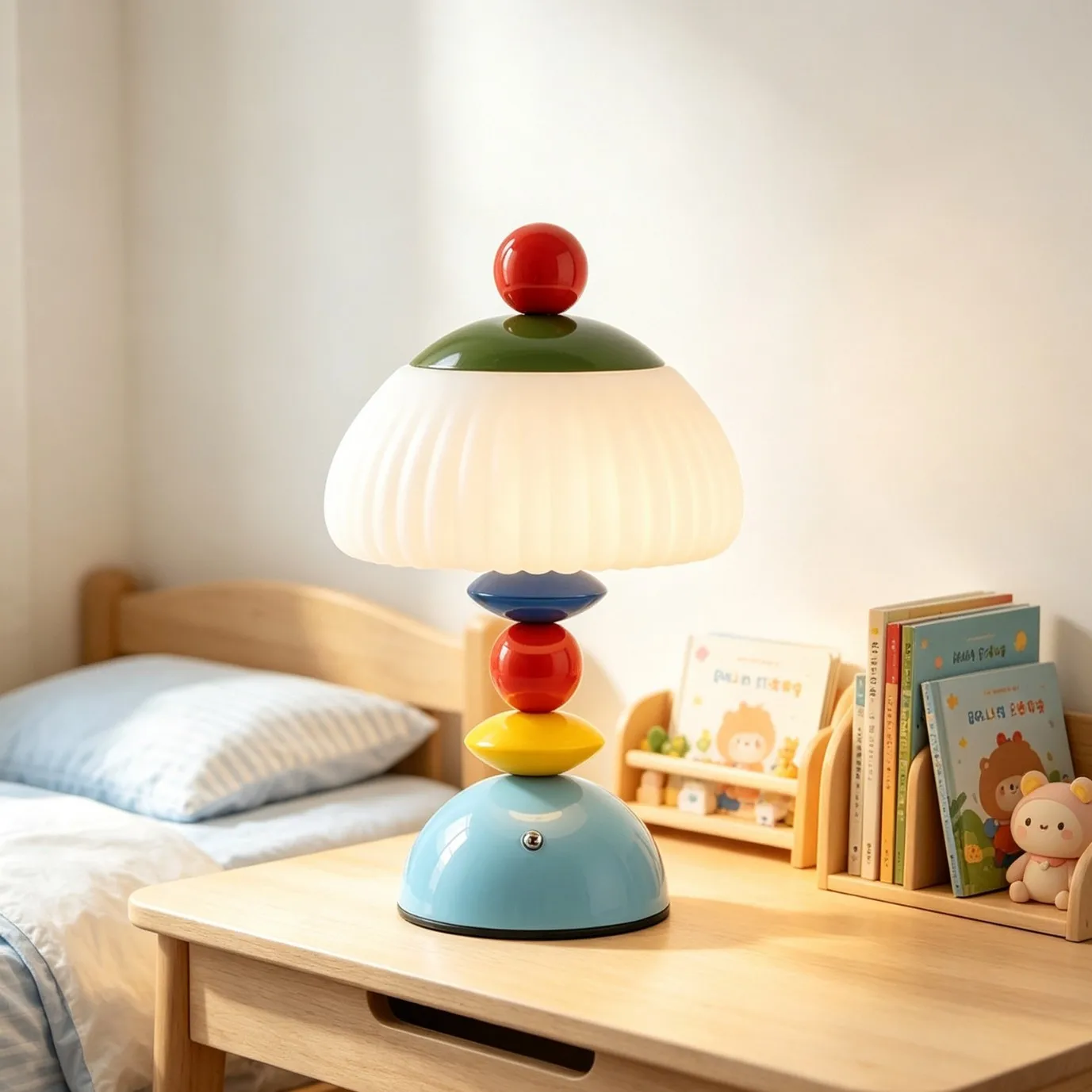 Macaron Mushroom Bedside Table Lamp for Kids' Rooms Creative Colorful Soft Eye-Friendly Rechargeable Night Light