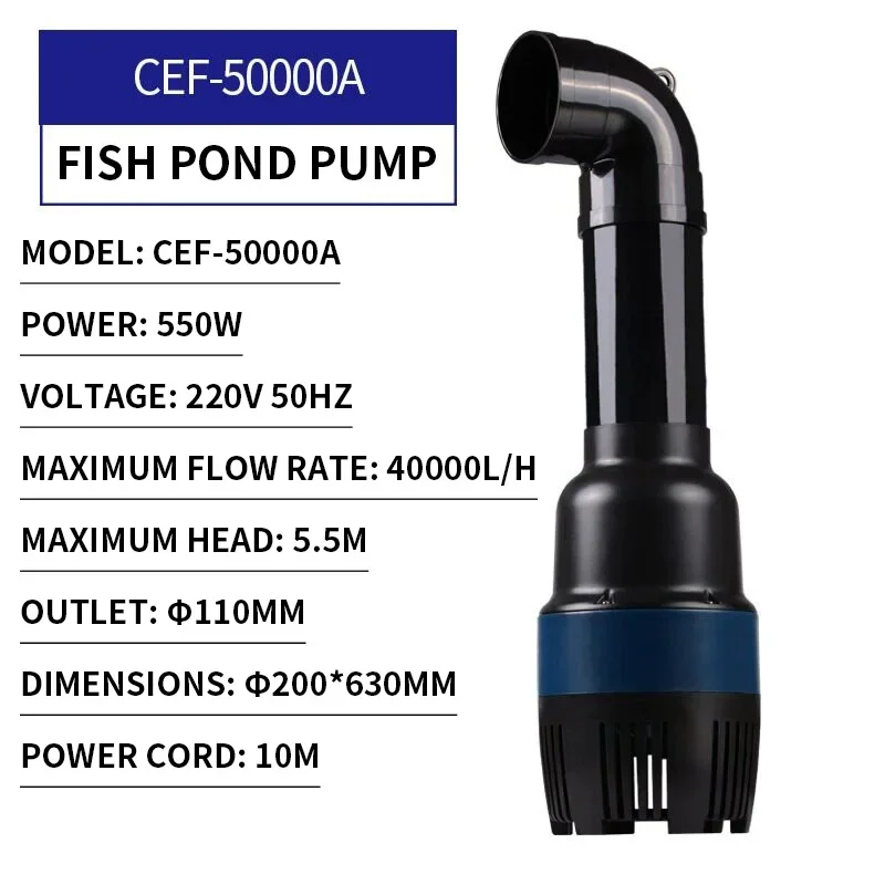 40,000 L/H Variable-Frequency Circulation Pump for Fish Ponds, 16,000 L/H High-Flow Submersible Filter Pump, Fish Pond Filter