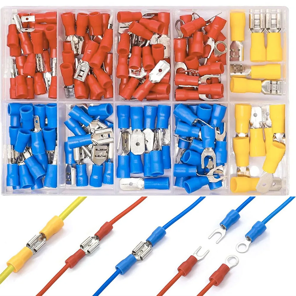 

Crimp Connectors Male Female Spade Connector Kit Fork Ring Insulated Wire Connector 15 Types Crimp Terminal Electrical Connector