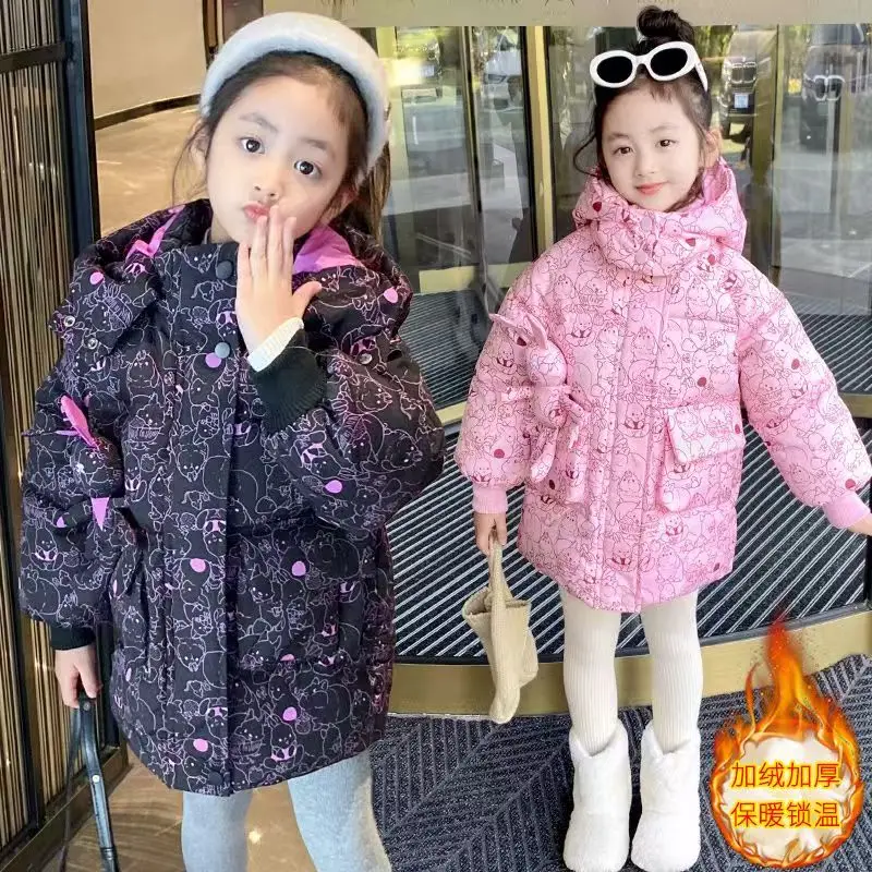 

Children's Fleece Thickened Girls' Cotton-padded Coat Winter Sweet and Cute Cartoon Warm Floral Cotton-padded Jacket Baby Coat