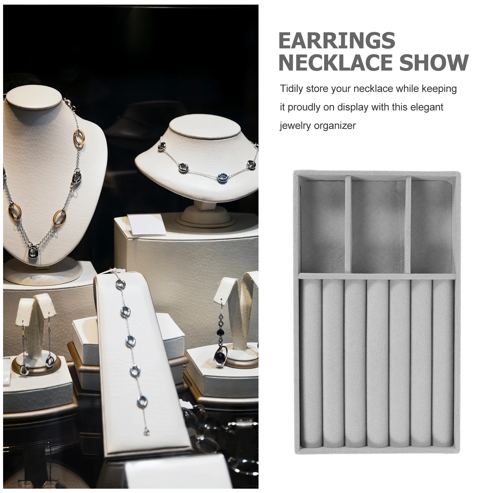 

6-Compartment Jewelry Tray Organizer Storage Drawer Inserts Grey Stackable Display Trays For Necklaces Earrings Bracelets Ring