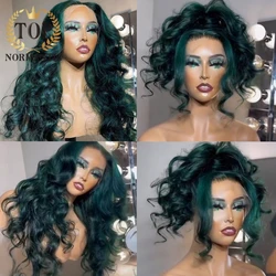 Topnormantic 13x6 Lace Front Body Wave Wigs Preplucked Hairline Brazilian Remy Human Hair Dark Green Color Wig for Women