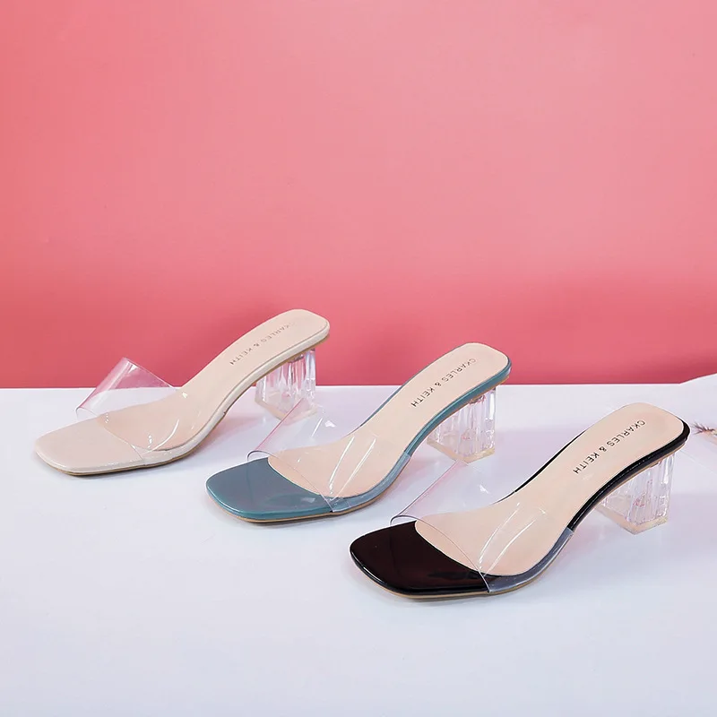 Crystal Clear Transparent Slippers Female Shoes Middle Heels Comfortable New Summer Women Shoes Woman Fashion Cool Mules Slides