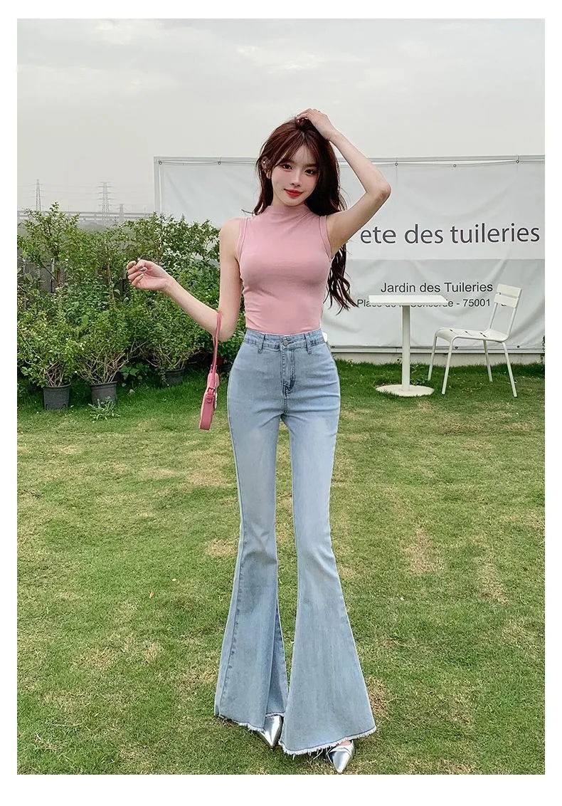 Bow Tie Jeans Women's American Vintage Three-dimensional Micro-large Summer Thin Pants New High-waisted Skinny Hip Flare Pants