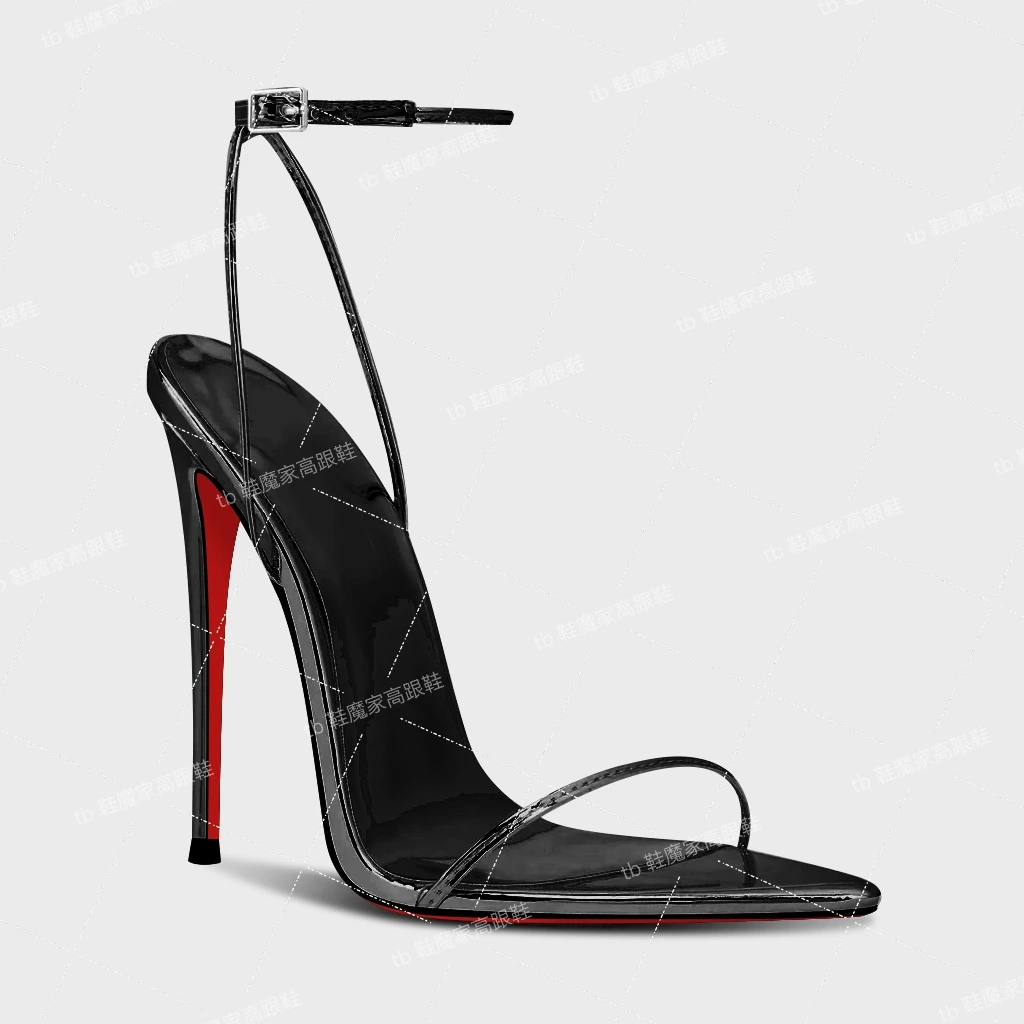 Sepatu Hak Tinggi Ujung Ramping 12Cm Perak, Sandal Modis Gesper Satu Potong Seksi Baru 2025, Sepatu Tunggal 33-46