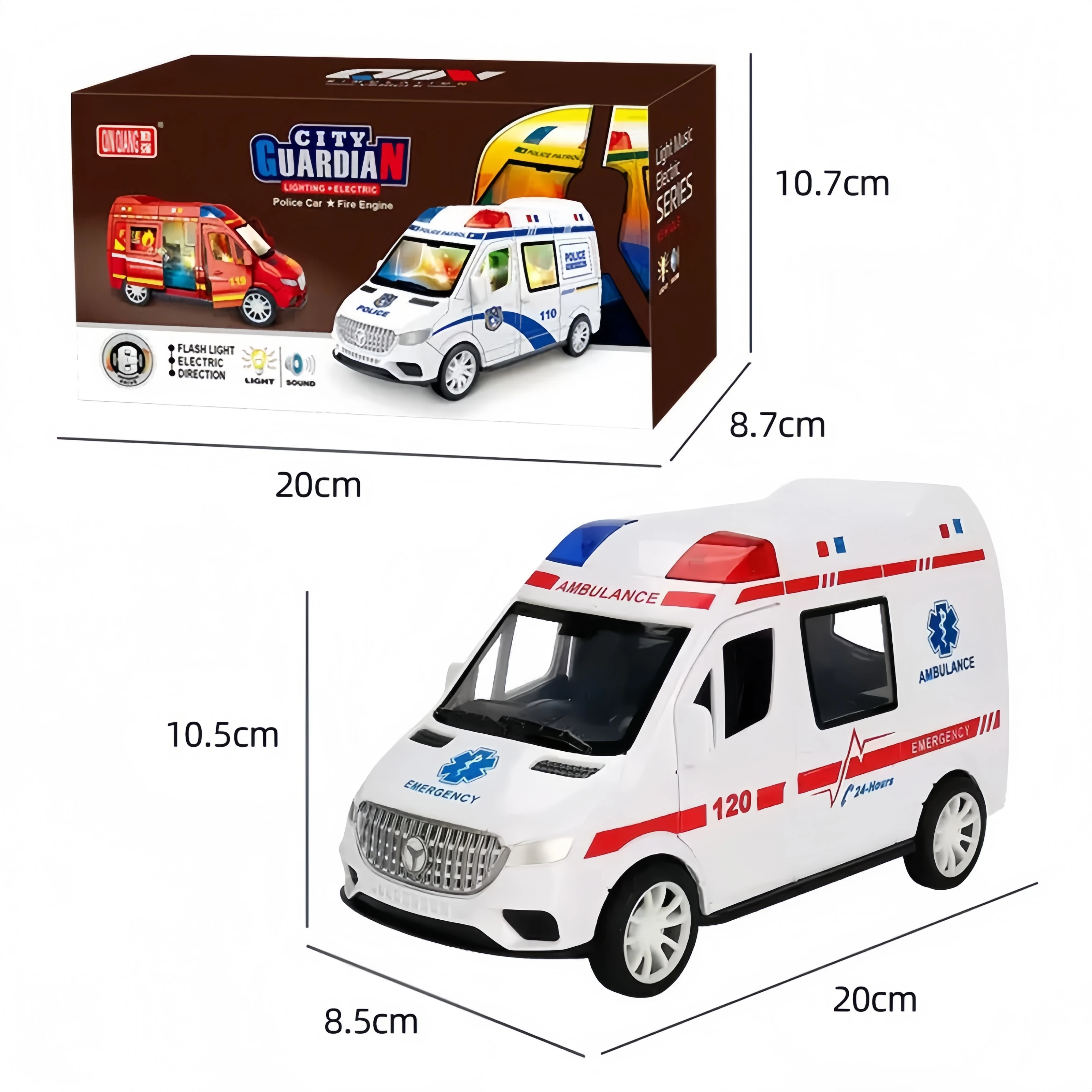 Giocattolo interattivo di ambulanza musicale, macchinina elettrica per bambini di 3 anni, ideale regalo di Natale, Halloween e compleanno