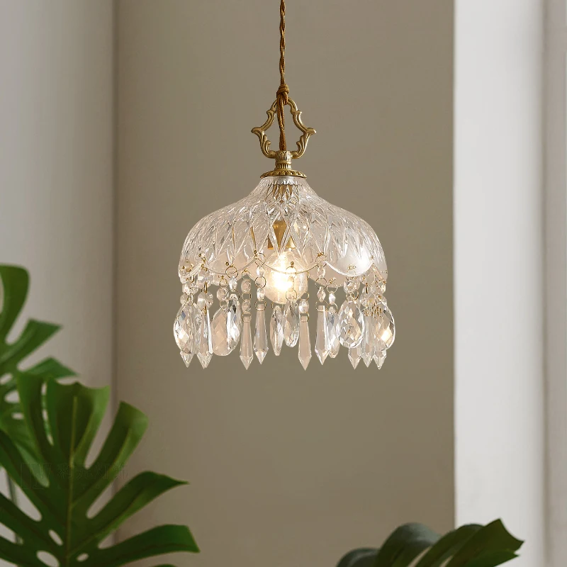 

All-copper retro light luxury crystal glass small chandelier aisle entrance bedside balcony corridor cloakroom lamp