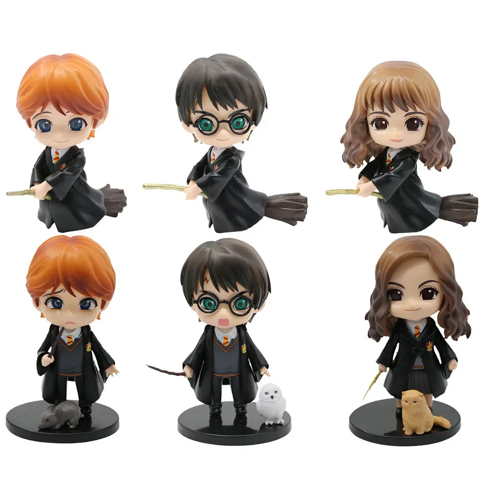 Harry Potter Action Figures Set of 6, with Hermione Ron Malfort Models, Q Version Dolls for Car Decoration or Kids' Toys Gift