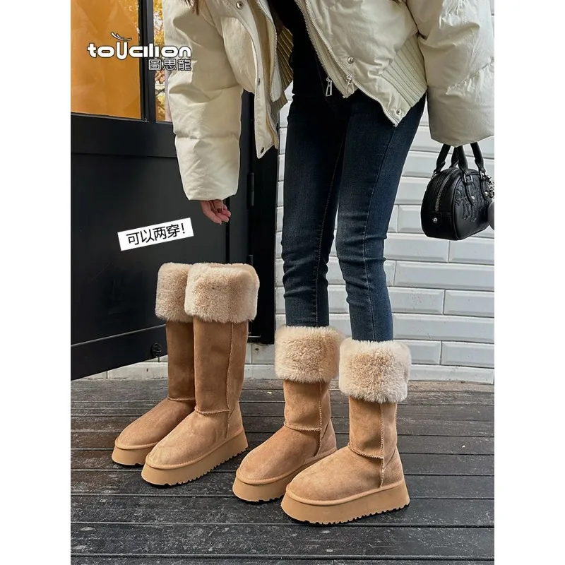 

2025 Thick-soled snow boots women winter shoes cashmere and thick warm fashion senior Korean version high tube two-wear bottine