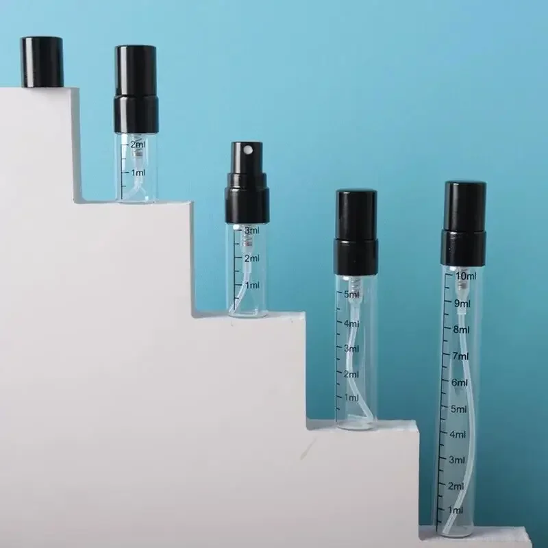 50pcs 2ml 3ml 5ml 10ml Transparent Glass Mist Spray Bottle with Scale Empty Perfume Bottles Sample Vials