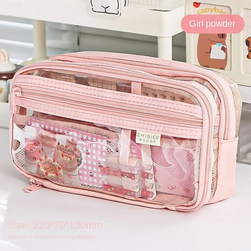 Capybara Pencil Case Mesh Pocket Transparent Partition Pen Bag Multi-functional Large Capacity Stationery Storage Pouch