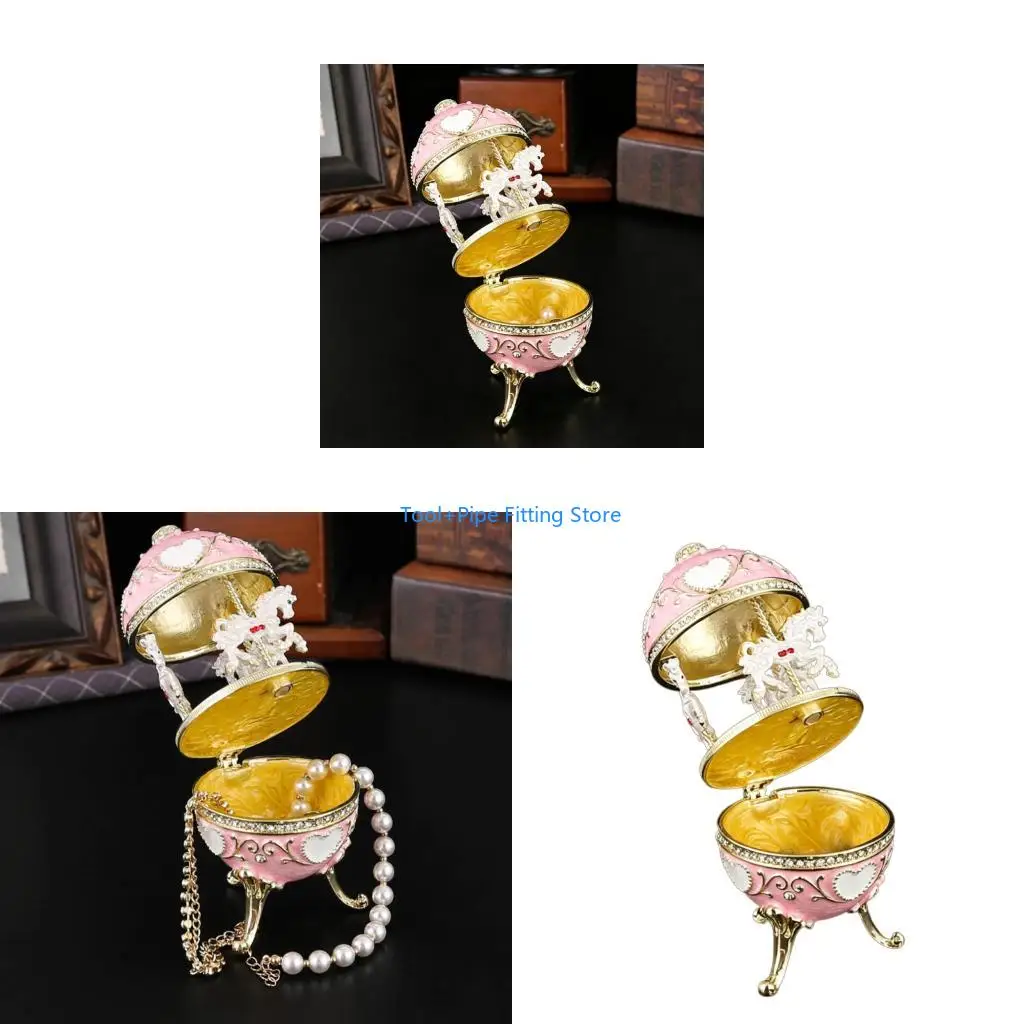 F92B High End Enamel Jewelry Storage With Elegant Carousel Rotation Gift Giving