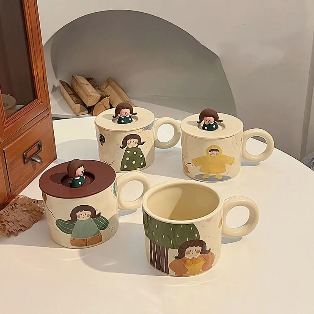 

Handpainted Cartoon Ceramic Dinner Plate Printed Pigmented 420ml Capacity Retro Style Tableware Creative Design With Lids