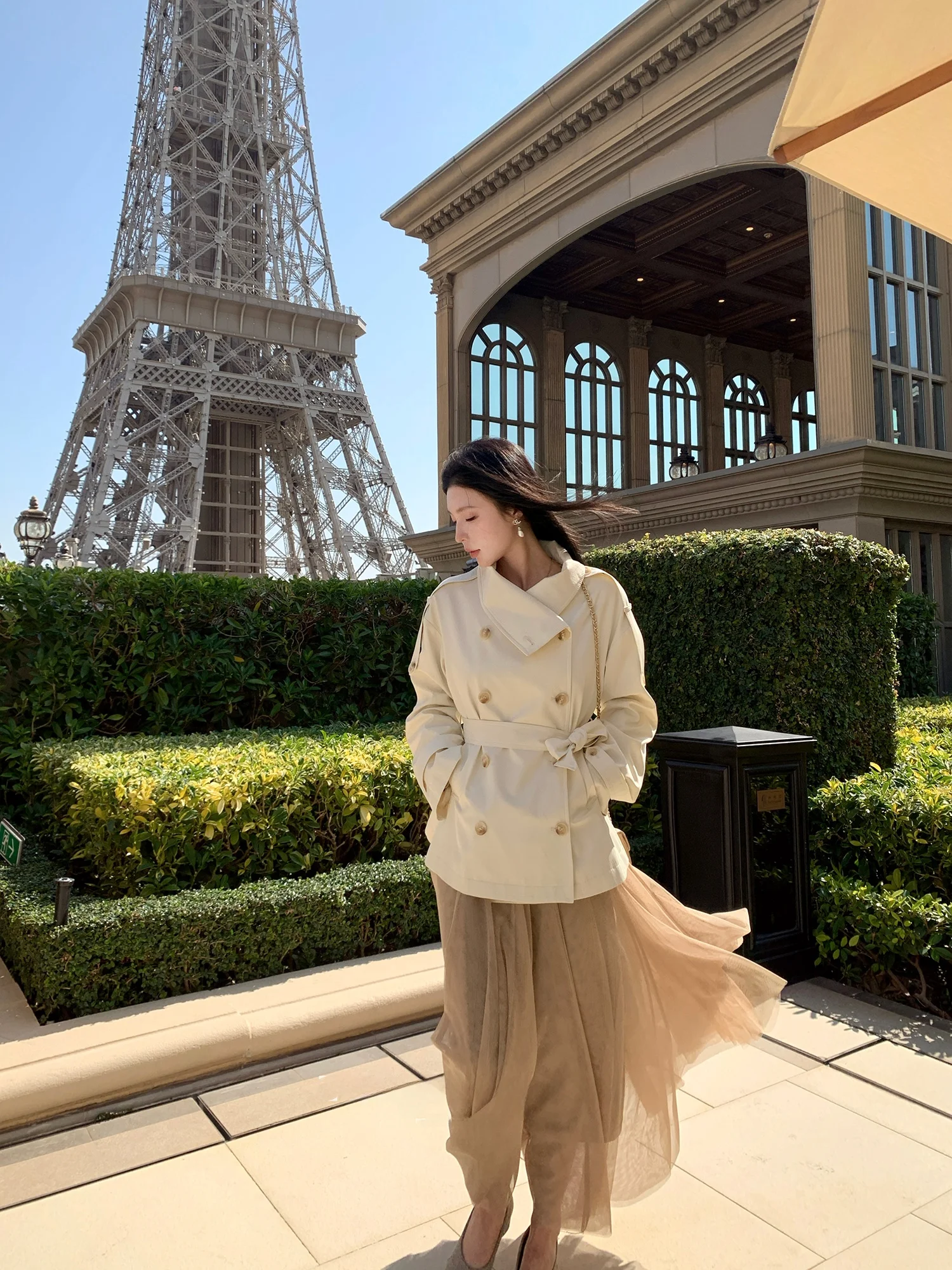 

Женская ветровка Ele ort белого цвета свободного кроя с воротником-стойкой и регулировкой талии, весенняя повседневная куртка из хлопка и полиэстера