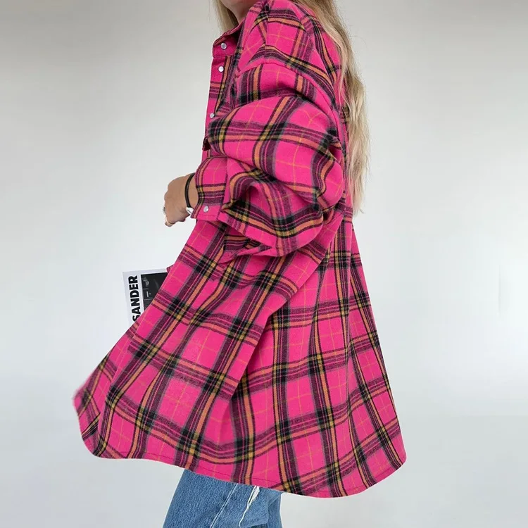 American Classic Plaid Long Sleeved 2024 New Early Spring Fashion Outerwear Loose Fitting Shirt For Women