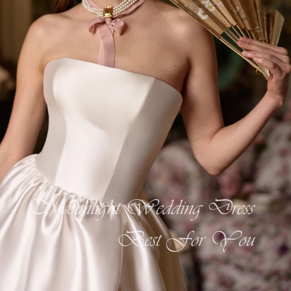 Elegant Bows High Side Slit A-Line Wedding Dress Strapless 2026 Sleeveless Open Back Sweep Train Vestidos De Novia Customized
