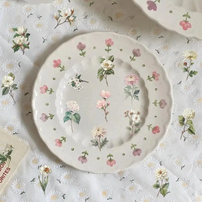 〔CCA13〕50Pcs Waterproof Decals Retro Long Branch Flower Plastic Stickers Luggage Manual Material Retro Flower Decoration