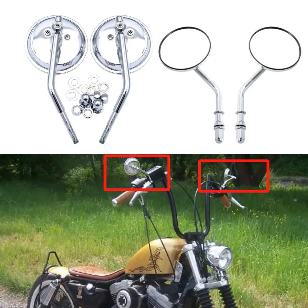 M8 Motorcycle Round Rearview Mirror Side Mirrors Classic Retro Rear Mirrors For Harley Dyna Bobber Chopper Sportster Old School