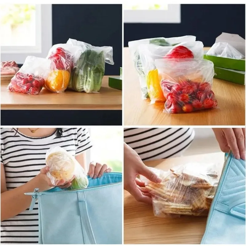 Disposable Plastic Food Storage Bags Roll Transparent Perforated Easy To Tear for Kitchen Vegetables Fruits Snacks Packing