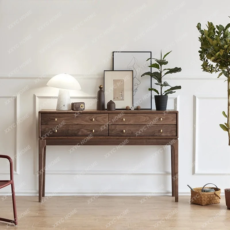 

Тумба-шкафчик из черного ореха для прихожей/веранды, длинная пристенная тумба-полка