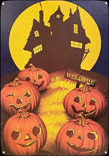 AMELIA SHARPE Tin Signs Vintage Halloween Haunted House pumpkinWall Decoration Home bar Grotto Decoration Sign 8