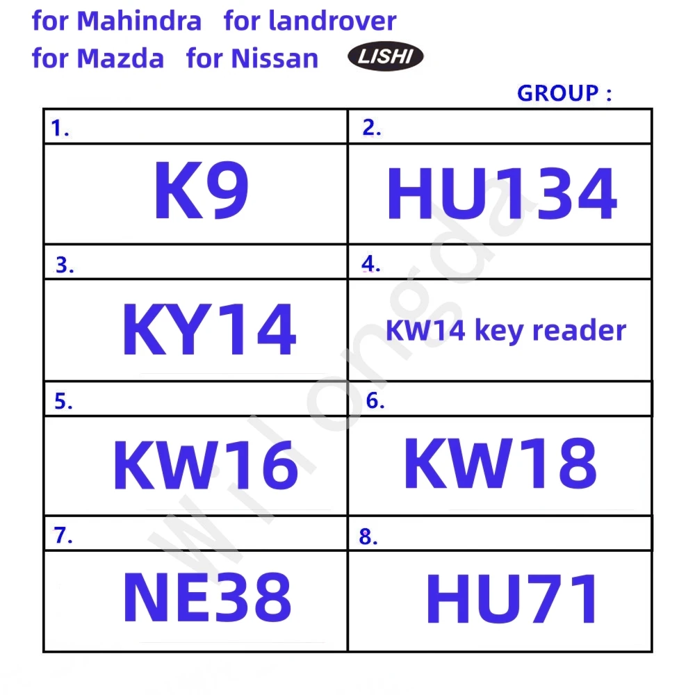 Lishi 2 in 1  HU71 MAZ24 MIT8 MIT11 MIT9 MIT6 K9 HU134 KY14 KW14 KW16 KW18 NE38 for Mahindra for landrover for Mazda for Nissan