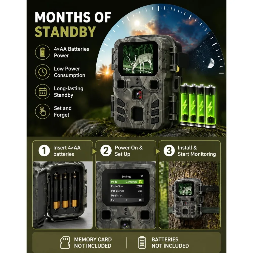 Mini Trail Game Camera Night Vision 1080P 24MP Waterproof Hunting Camera Outdoor Wild Photo Traps with IR LEDs Range Up To 65ft