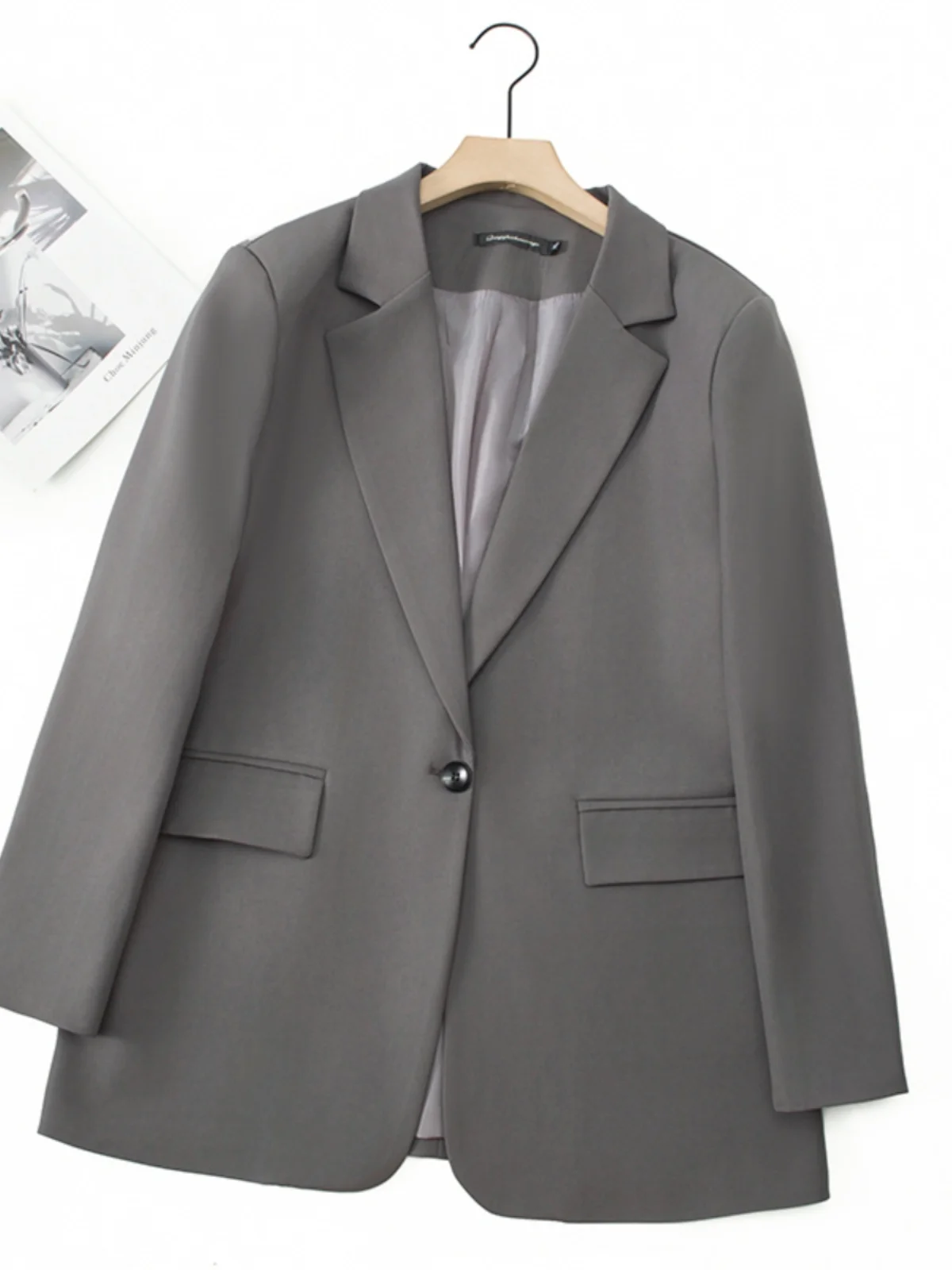 plus Size Women's Fashionable Single Button Suit Jacket Korean Style Spring Autumn Vintage Personality Large MM 200 Pounds