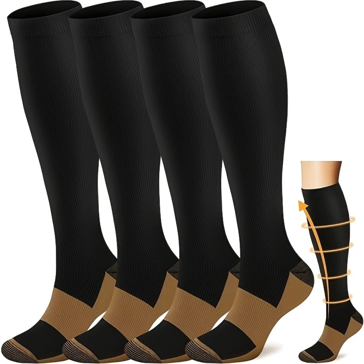 4 Pairs Copper Compression Socks - 20-30mmhg Circulatory Boost for Nurses & Athletes - Enhanced Support, Unisex, Ideal for Runni