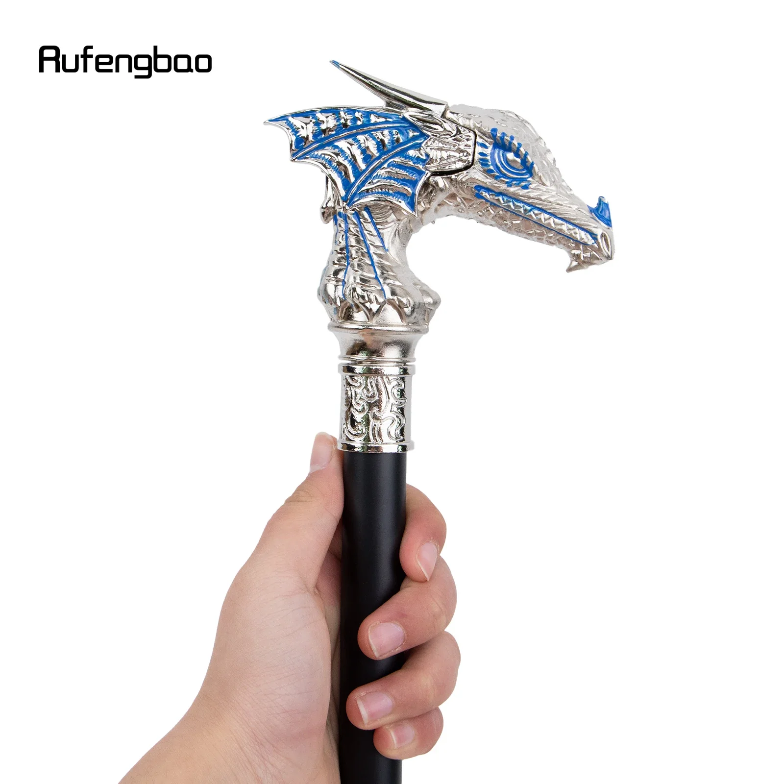 Blauw Wit Luxe Dragon Head Walking Cane Mode Decoratieve Wandelstok Gentleman Elegante Cosplay Cane Knobbel Crosier 94Cm