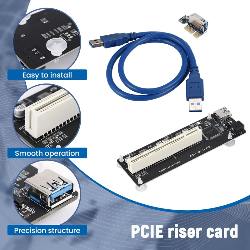 PCIE PCI-E PCI Express X1 to PCI Riser Card Bus Card High Efficiency Adapter Converter USB 3.0 Cable for Desktop PC