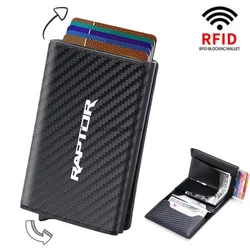 Carbon Fiber Credit Card Holder Wallets Men Rfid Black Magic Trifold Leather For Ford Raptor F150 2019 2020 2021 2022 2023