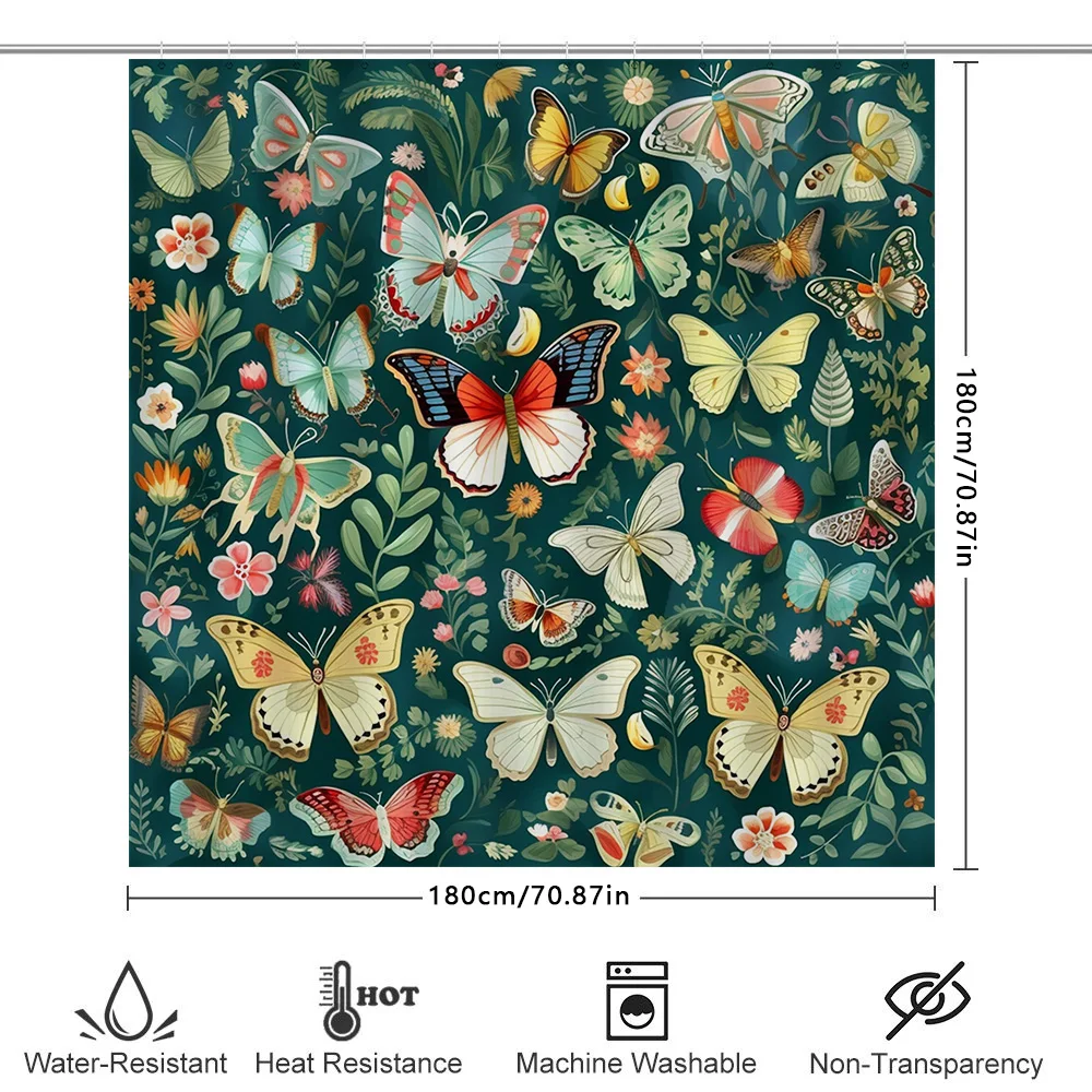 Colorful Butterfly Flower Shower Curtain Waterproof Fabric Decor for Bathroom